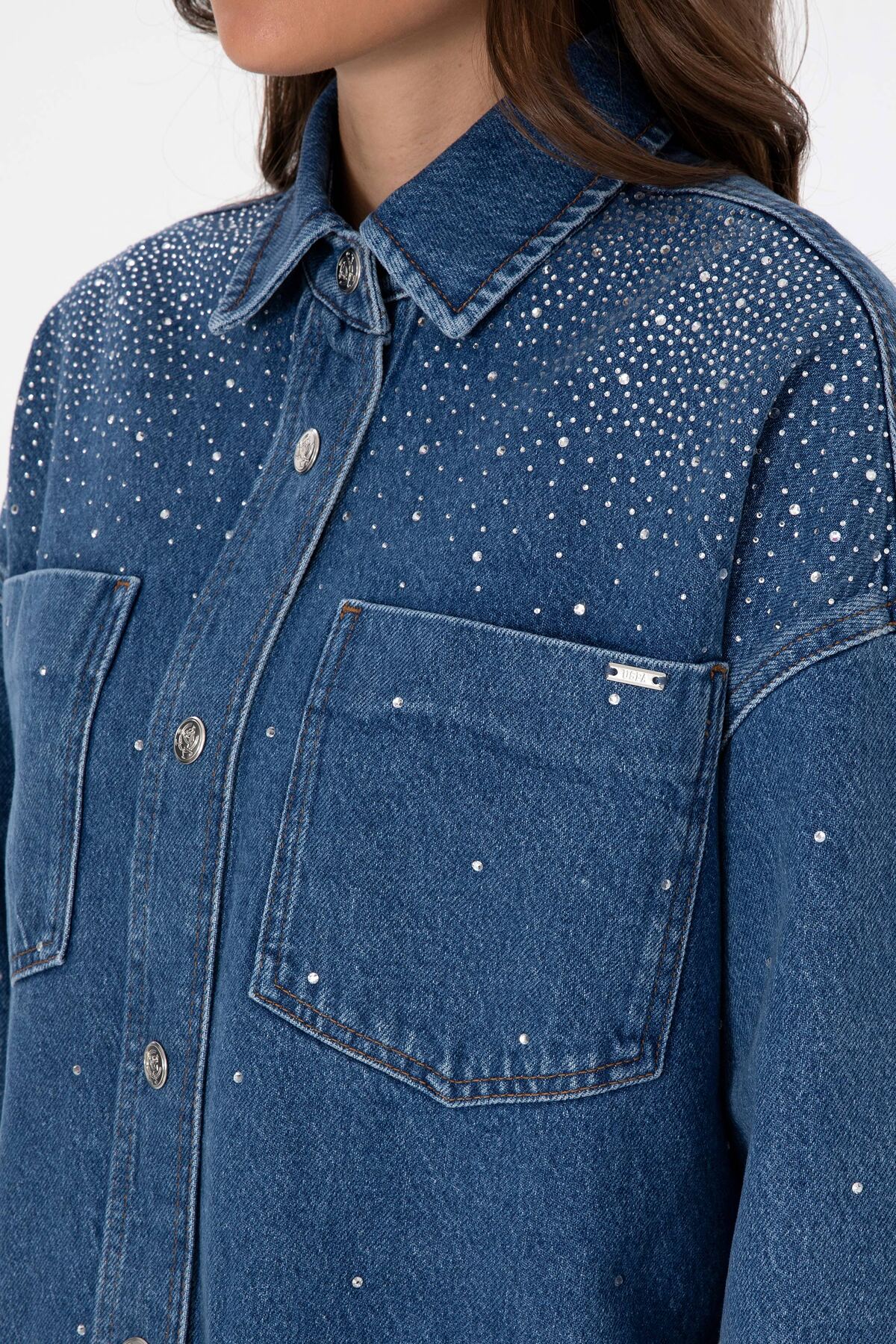 U.S. Polo Assn. Kadın Mavi Jean Gömlek 50312347-DN0022 görsel 7