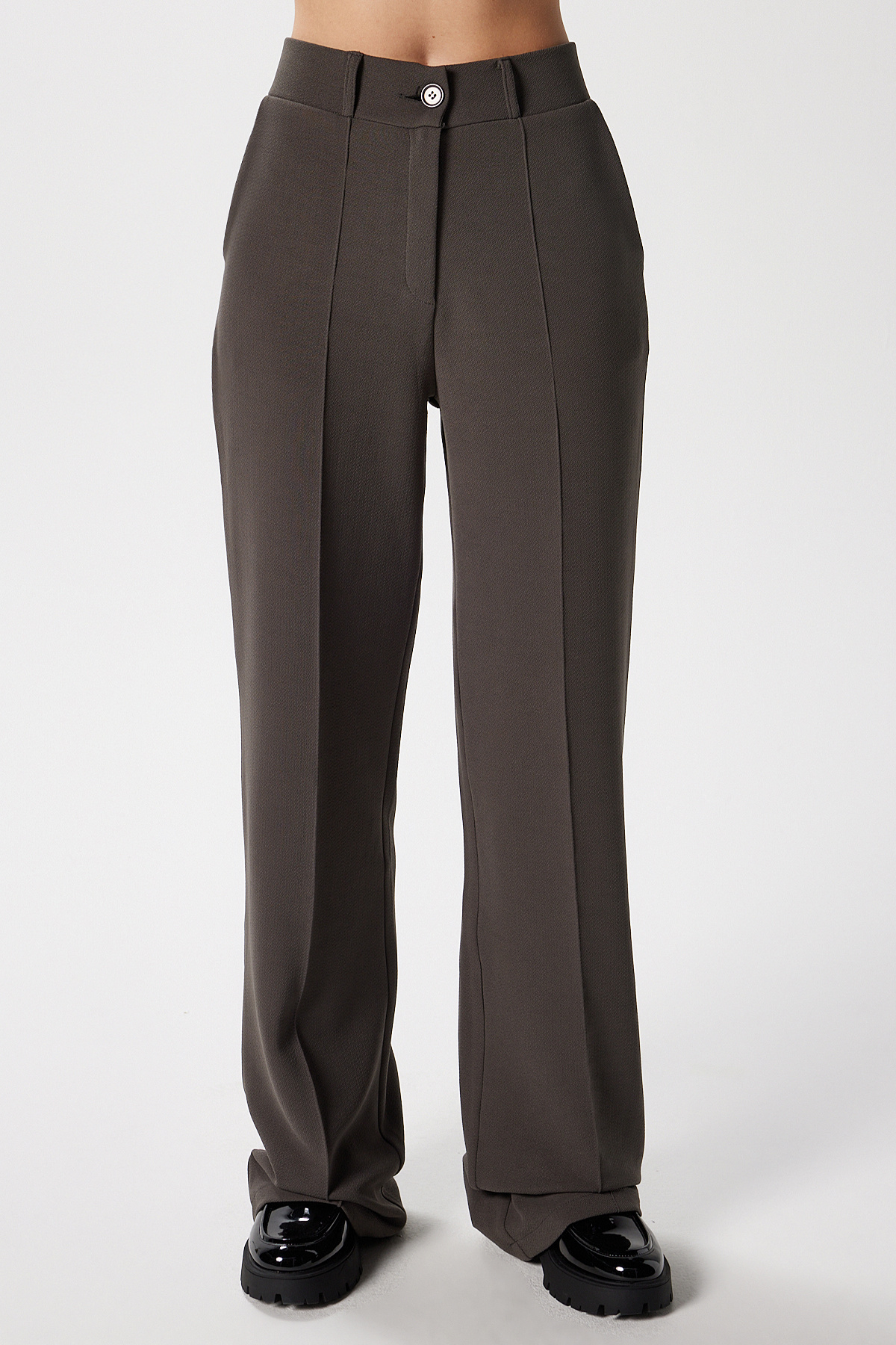 Ritnice  Likra Serisi Lift Süs Dikişli Esnek Antrasit Palazzo Pantolon - Görsel 4