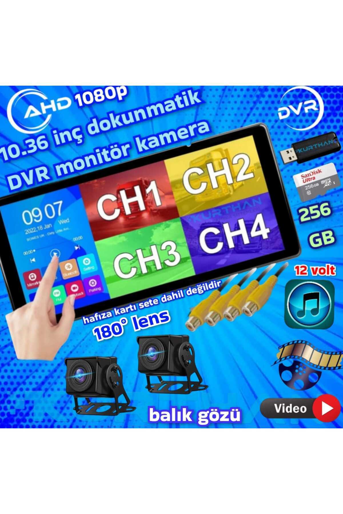 Twogo 2 ADET AHD 180 DERECE BALIK GÖZÜ KAMERA DVR DOKUNMATİK EKRAN VİDEO MÜZİK 12 VOLT