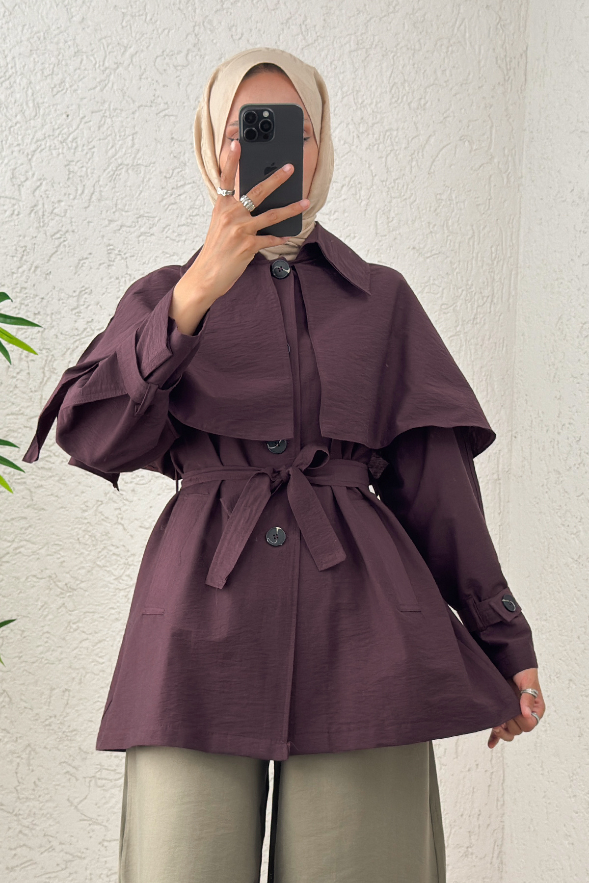 Genel Markalar Panço Detaylı Trençkot 0009 - MÜRDÜM