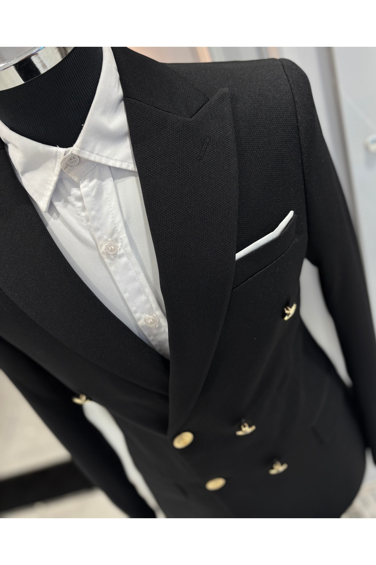 Erkek Kruvaze Slim Fit Takım Elbise — مشکی 293 — تصویر 2 از 3
