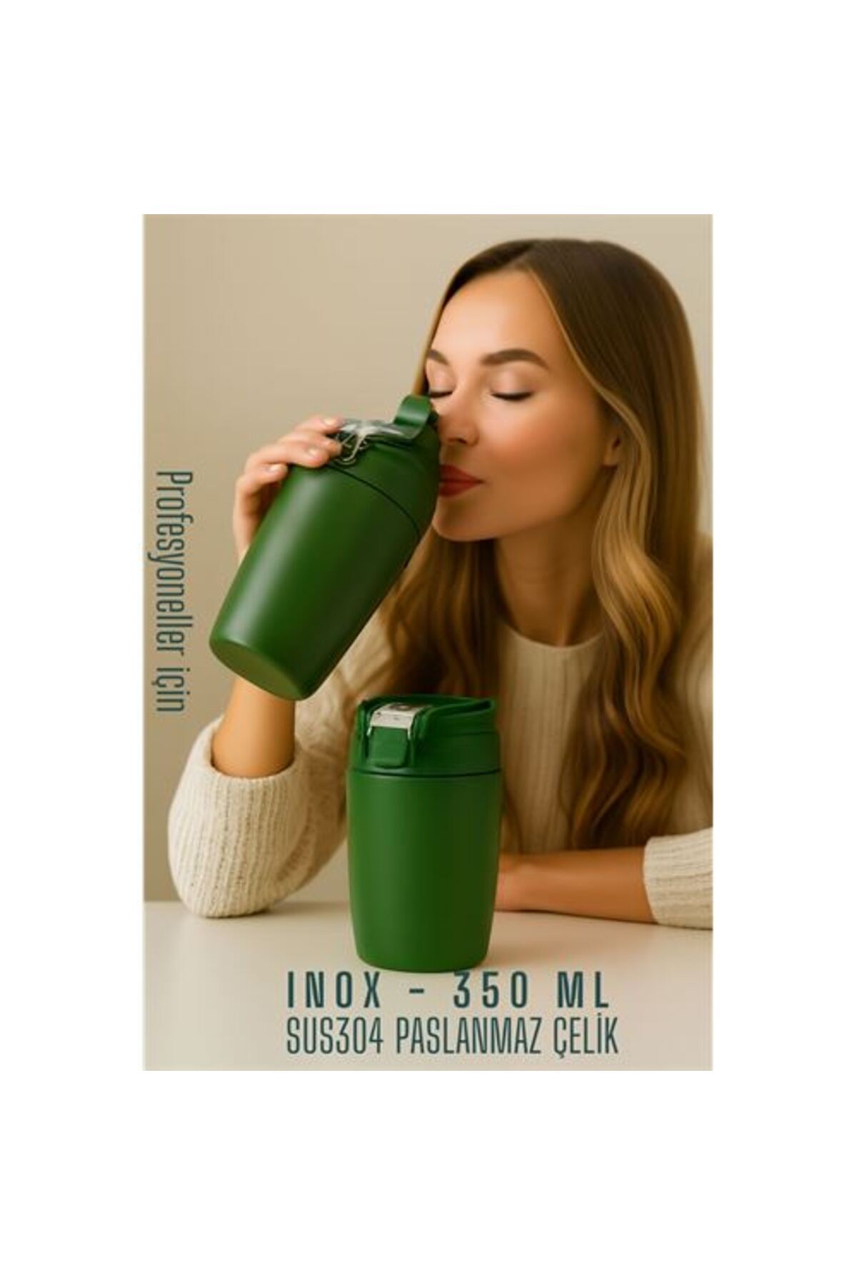 ModaCar Inox Çelik Kahve Bardağı - 350 ml SUS304 Çelik Termos Profesyonel YEŞİL