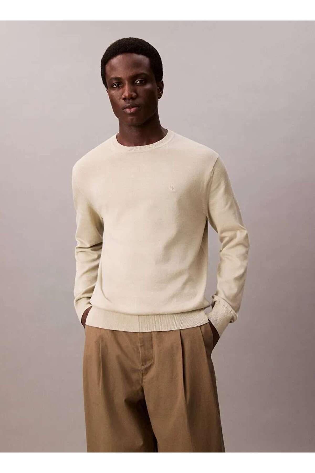 کلوین کلاین ژاکت مردانه خاکستری LS SUPIMA نخی CREWNK