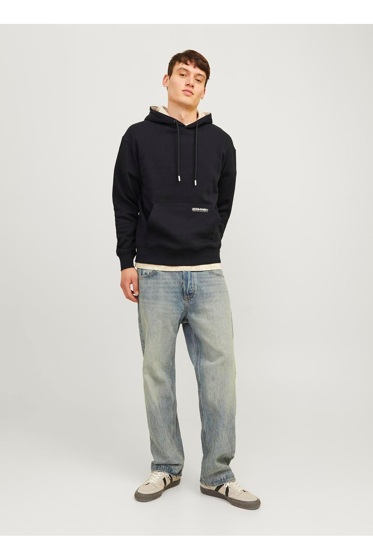 جک اند جونز سویشرت مردانه مشکی کلاهدار 12256534_JJELEGACY SWEAT HOOD NOOS