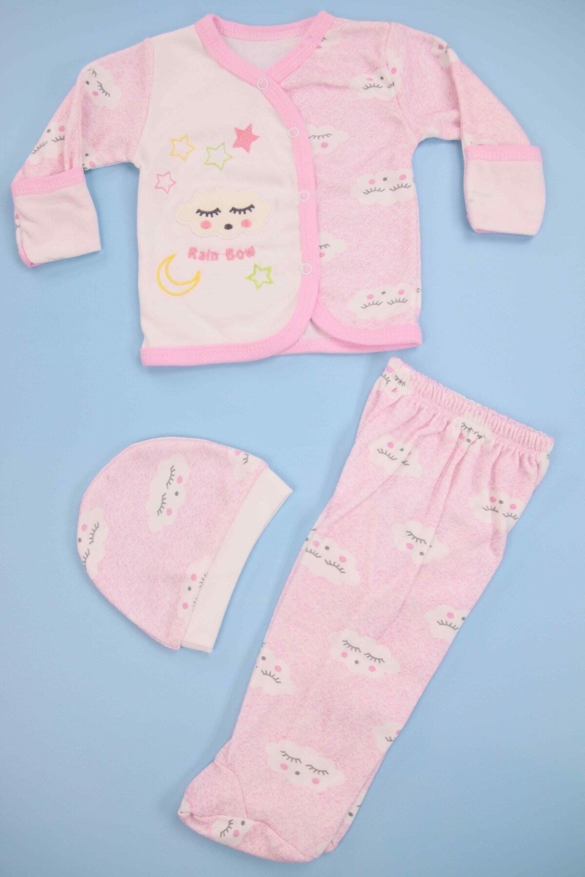 Lindakids Bulut Desenli 3 ' Lü Yenidoğan Pembe Bebek Takım fotoğrafı 2 (önizleme)