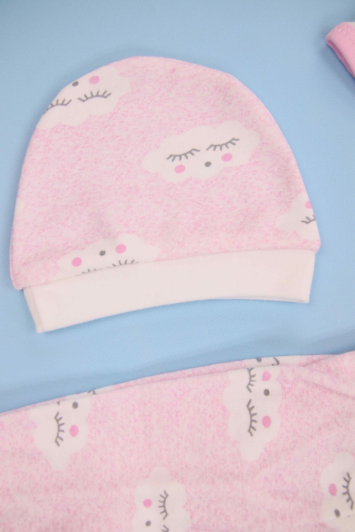 Lindakids Bulut Desenli 3 ' Lü Yenidoğan Pembe Bebek Takım fotoğrafı 5 (önizleme)