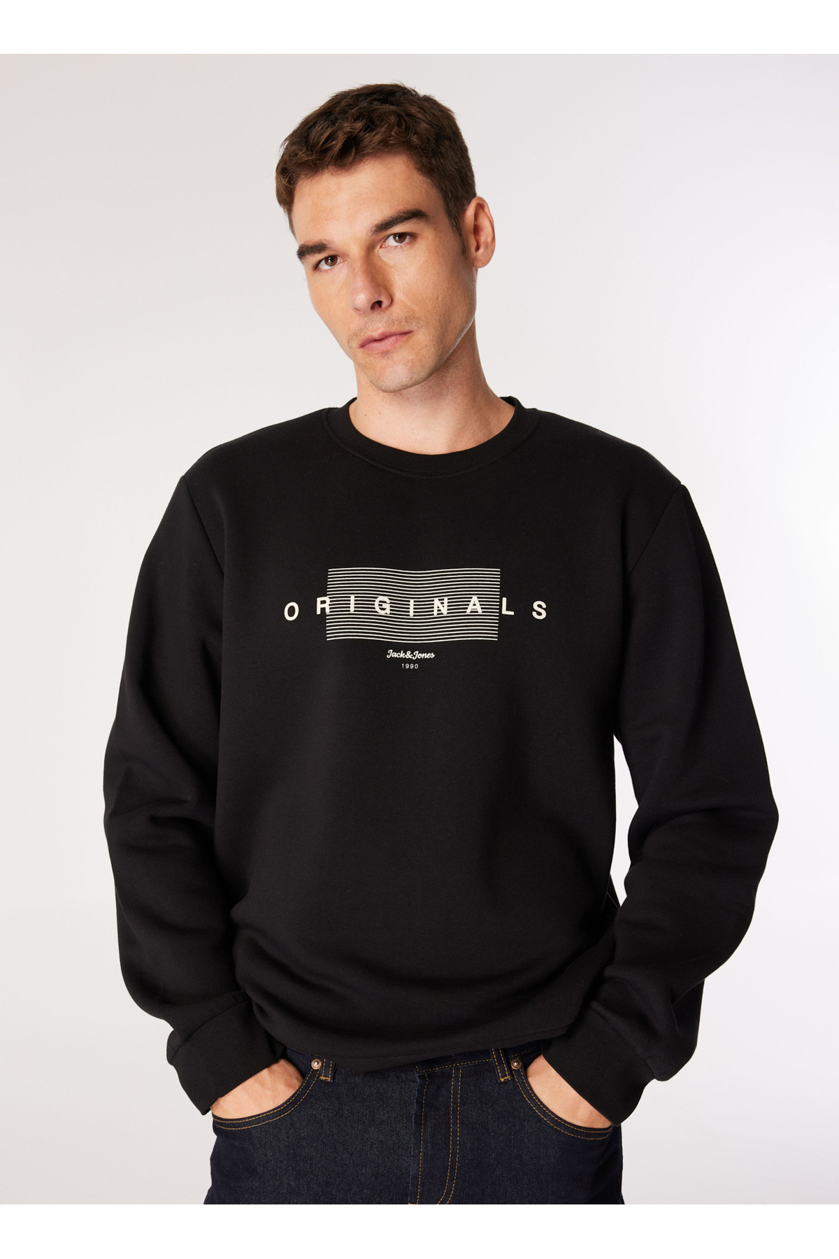 جک اند جونز سویشرت مردانه مشکی Crew Neck 12275175_JORKEN SWEAT CREW NECK