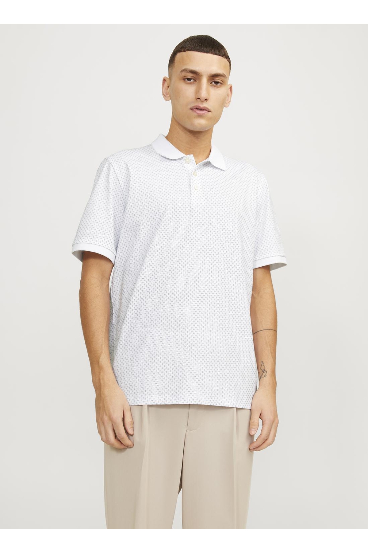 تی‌شرت مردانه یقه پولو سفید JJLUIS AOP POLO SS جک اند جونز پولوشرت Jack & Jones