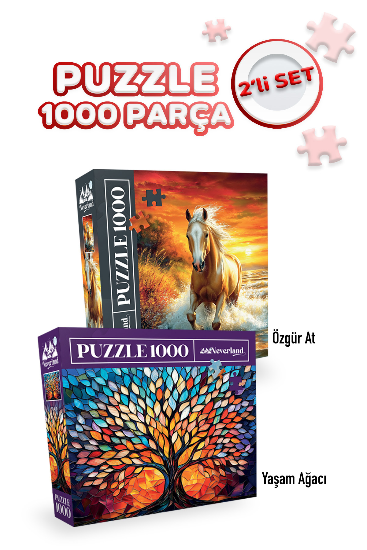 Neverland 2 ADET 1000 PARÇA PUZZLE -ÖZGÜR AT VE YAŞAM AĞACI