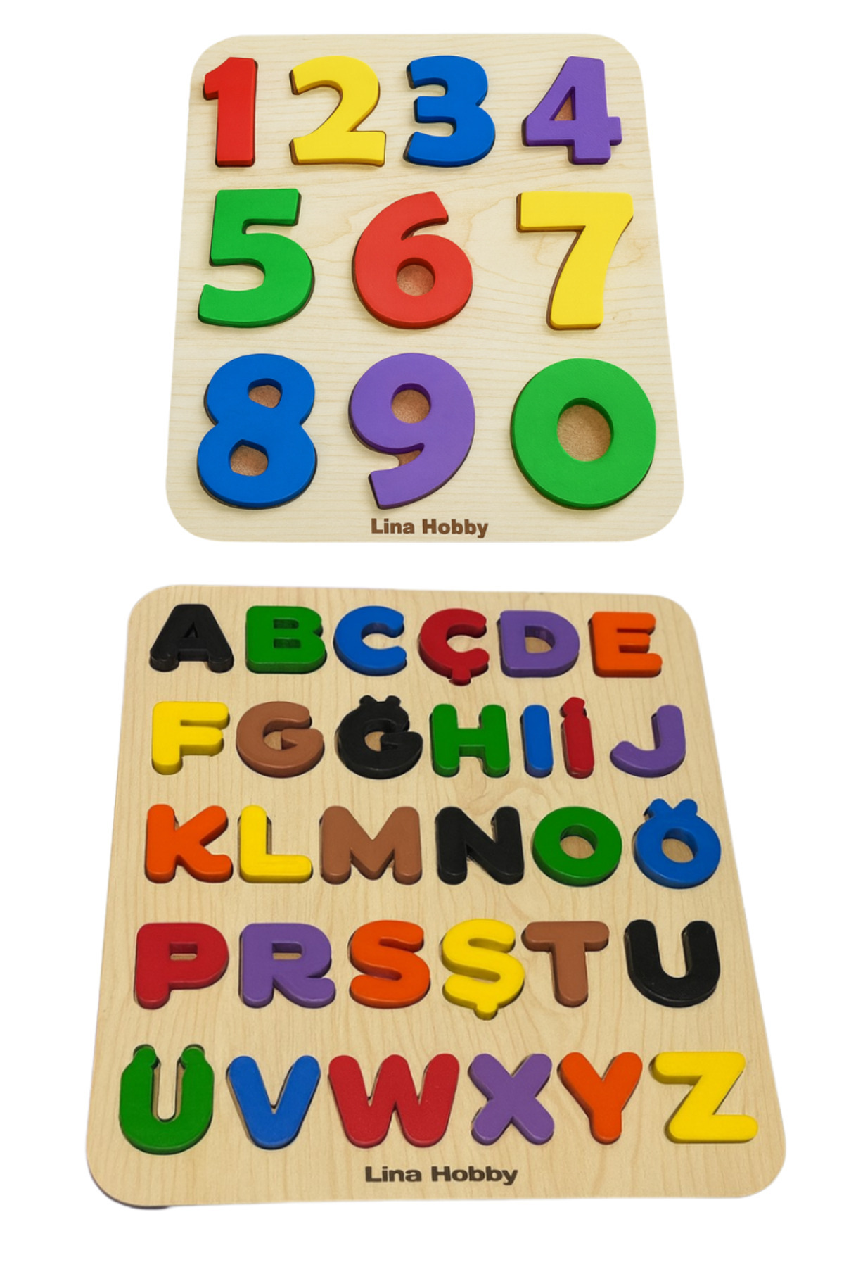 lina hobby Alfabe ve Rakam Puzzle İkili Set - Ahşap Tabanlı ve PLA Harf/Rakamlar Eğitici Oyuncak