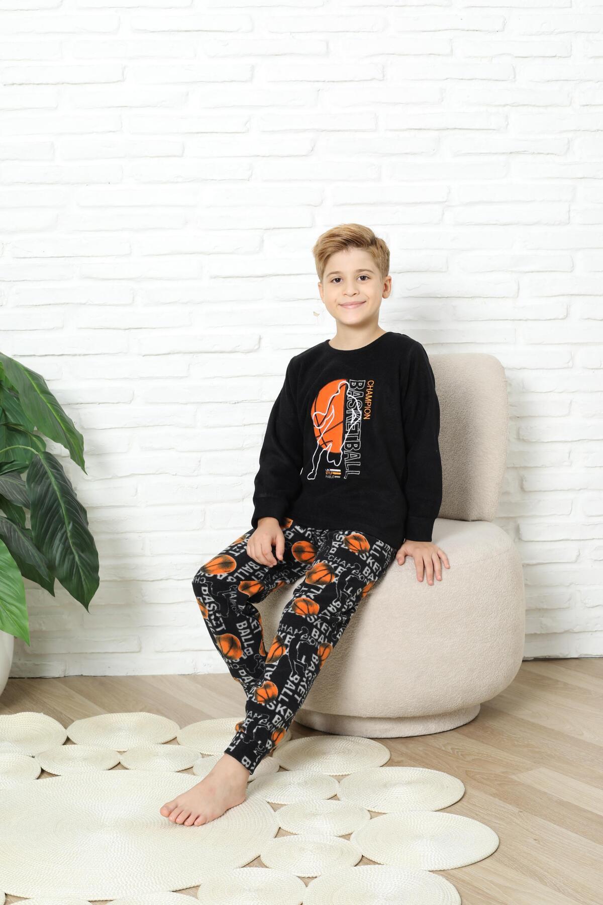 Mutlu City Yeni Stil Sonbahar/kış Erkek Çocuk Basketball Desenli Polar Pijama Takımı 4562 fotoğrafı 6 (önizleme)