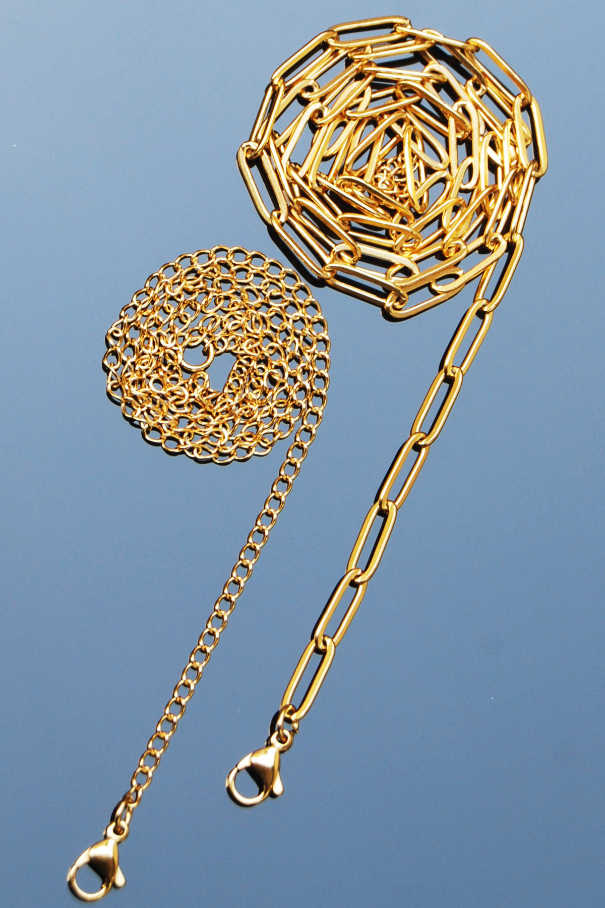 Rua Jewelry Çelik Italyan -Ataş 55cm- & -Klasik 50cm-Zincir Kolye Altın Renk | Kararmaz ,unisex ,2 Yıl Garantili