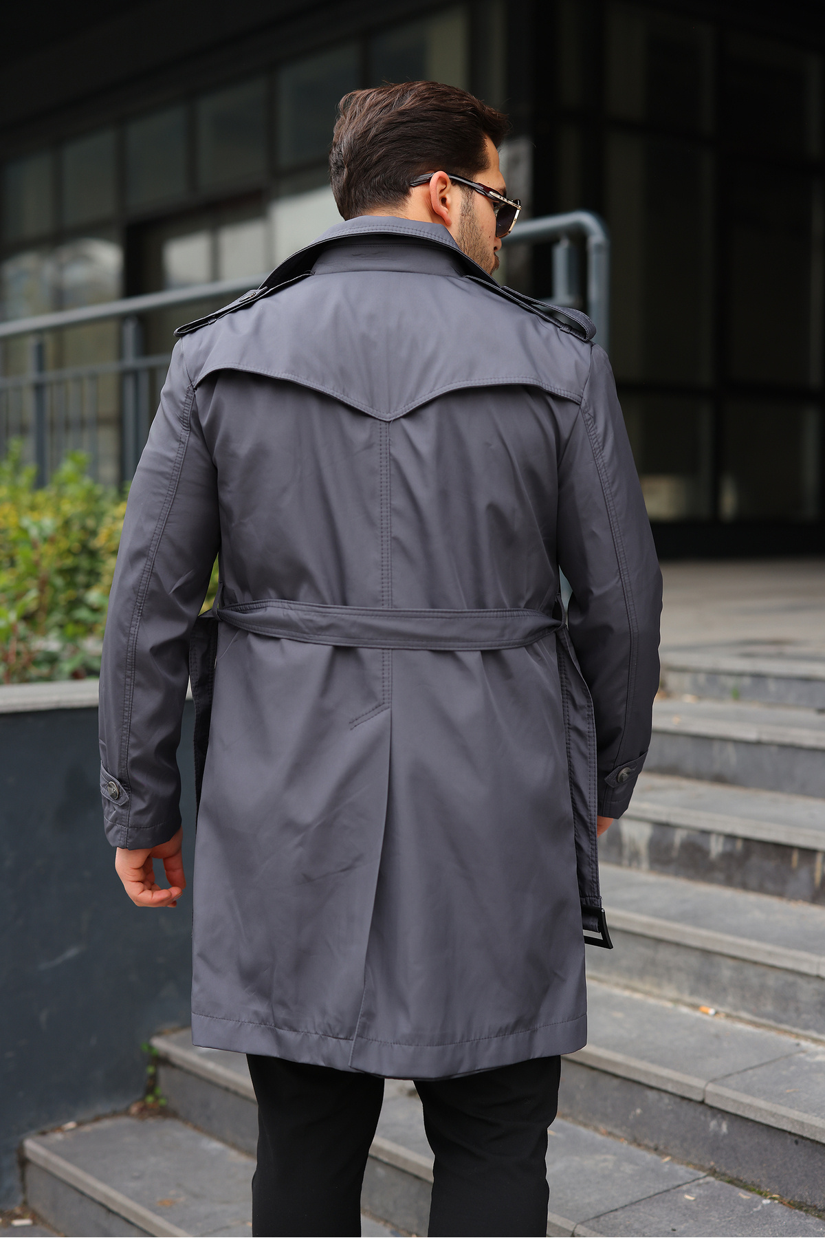 BASEL.CO Erkek Premium Apoletli Trençkot Pardesü - 100 cm uzunluk görsel 3