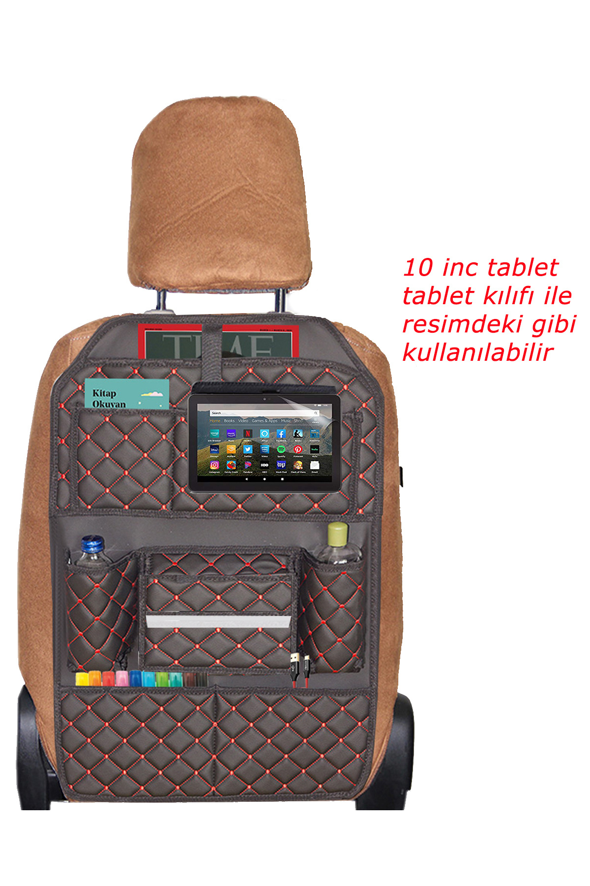 Bod Cunda Oto Koltuk Arkası Koruyucu Eşya Düzenleyici Araç içi Organizer Siyah-Kırmızı fotoğrafı 3 (önizleme)