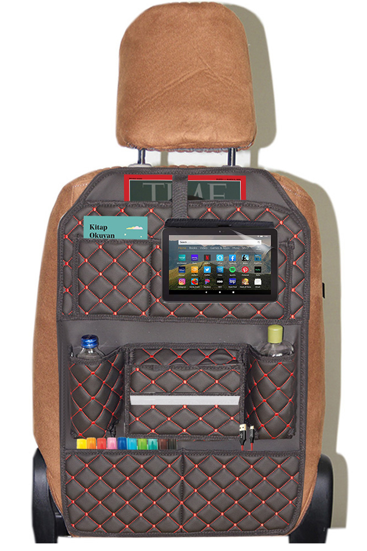 Bod Cunda Oto Koltuk Arkası Koruyucu Eşya Düzenleyici Araç içi Organizer Siyah-Kırmızı fotoğrafı 2 (önizleme)