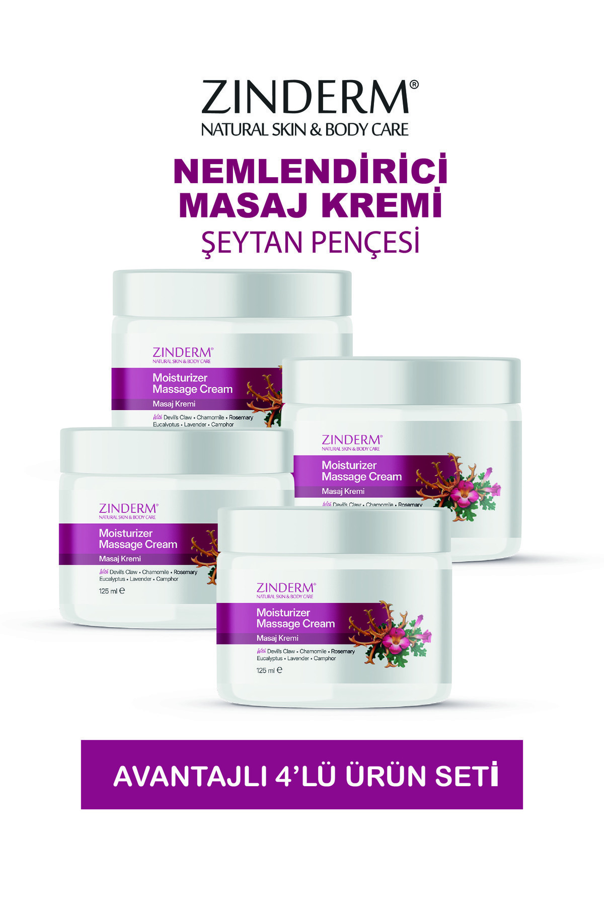 zinderm Masaj Kremi Şeytan Pençesi Özlü 125 ml (4x125 ml)