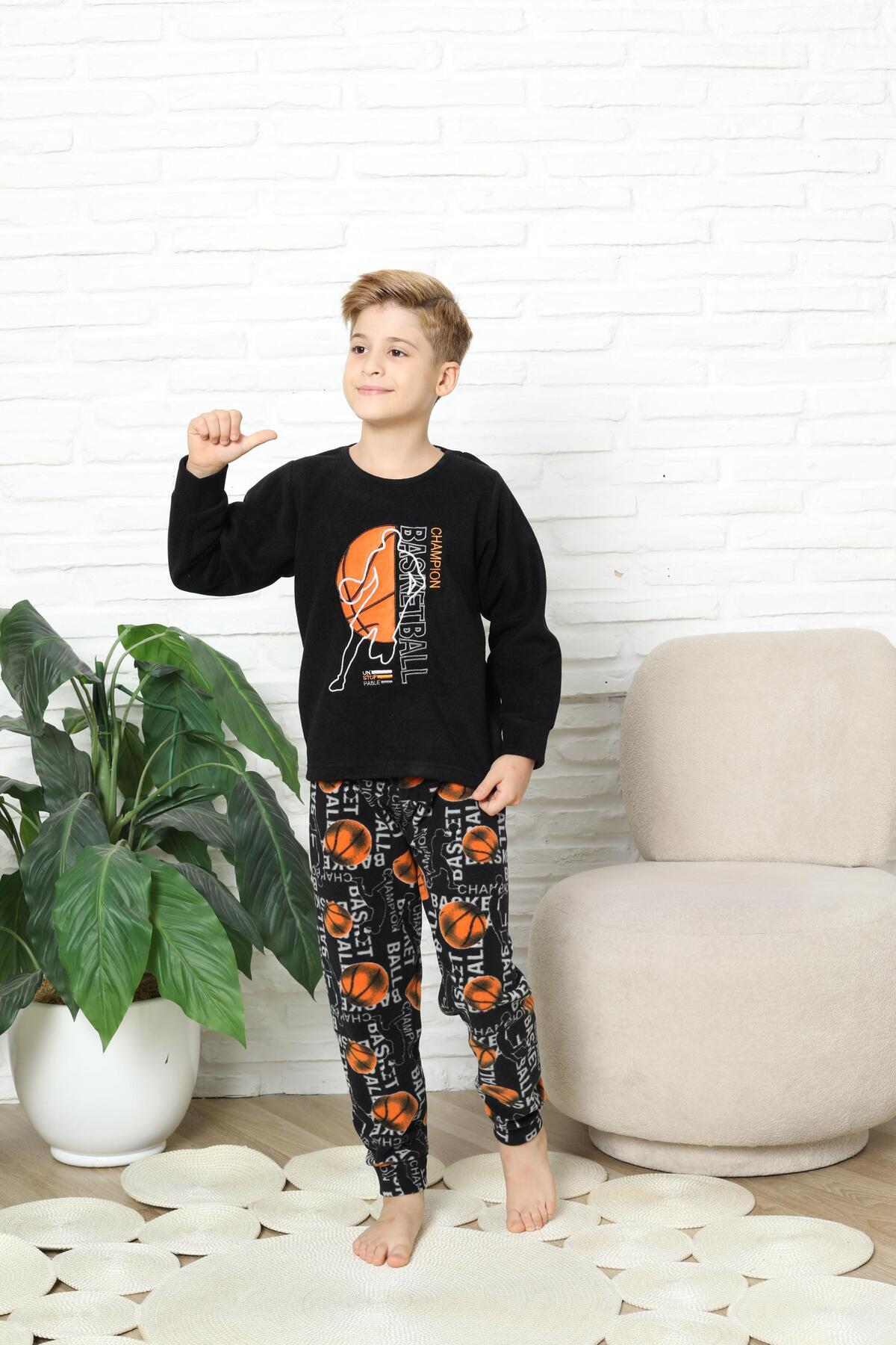 Mutlu City Yeni Stil Sonbahar/kış Erkek Çocuk Basketball Desenli Polar Pijama Takımı 4562 fotoğrafı 5 (önizleme)