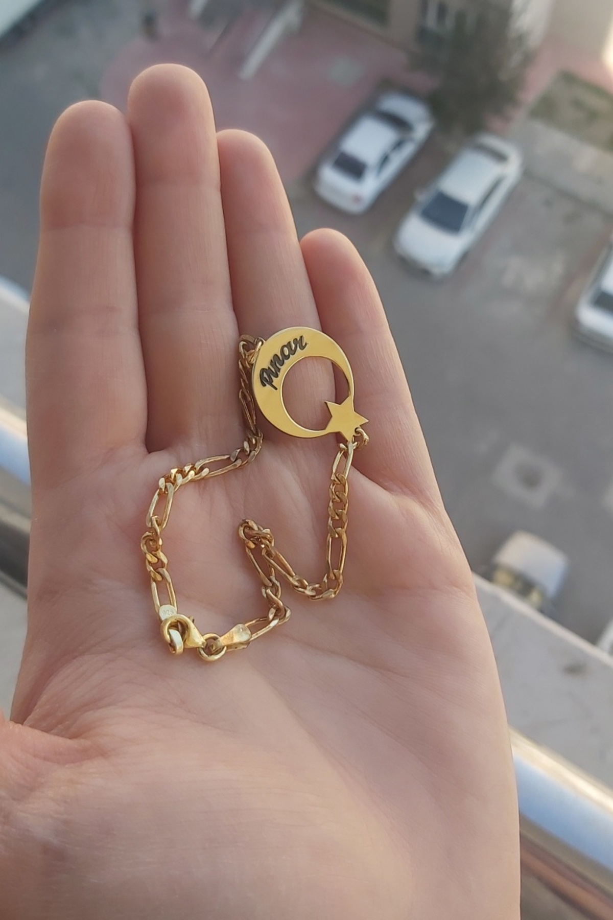 925 Ayar Gümüş 24 Ayar Altın Kaplama İsimli Ayyıldız Bileklik