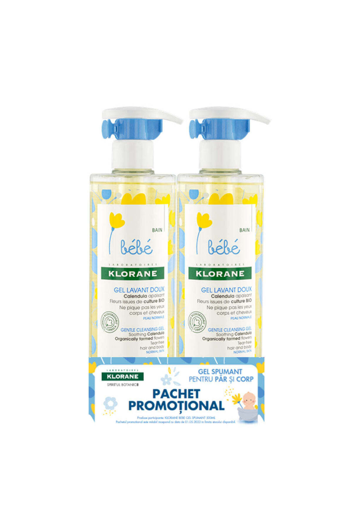 Klorane Bebe Pachet Gel spumant delicat pentru copii, 500ml + 500ml,