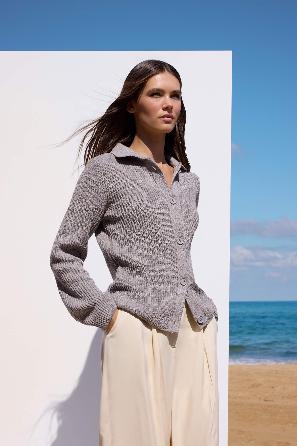 Trendyolmilla More Sustainable Vizon Basic Polo Yaka Triko Hırka TWOAW26HI00126
