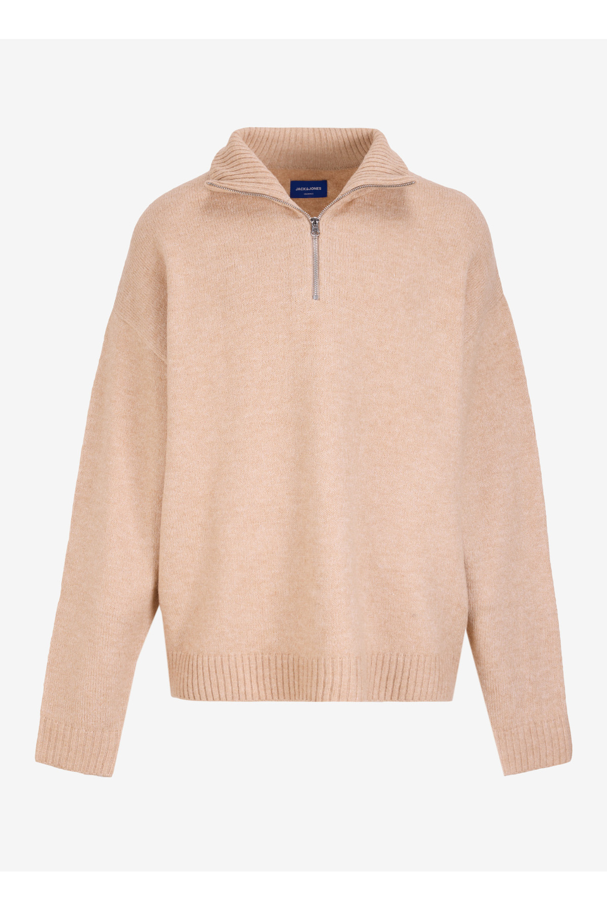 جک اند جونز پلیور مردانه بژ یقه ایستاده 12241817_JOROLLIE KNIT HALF ZIP SN