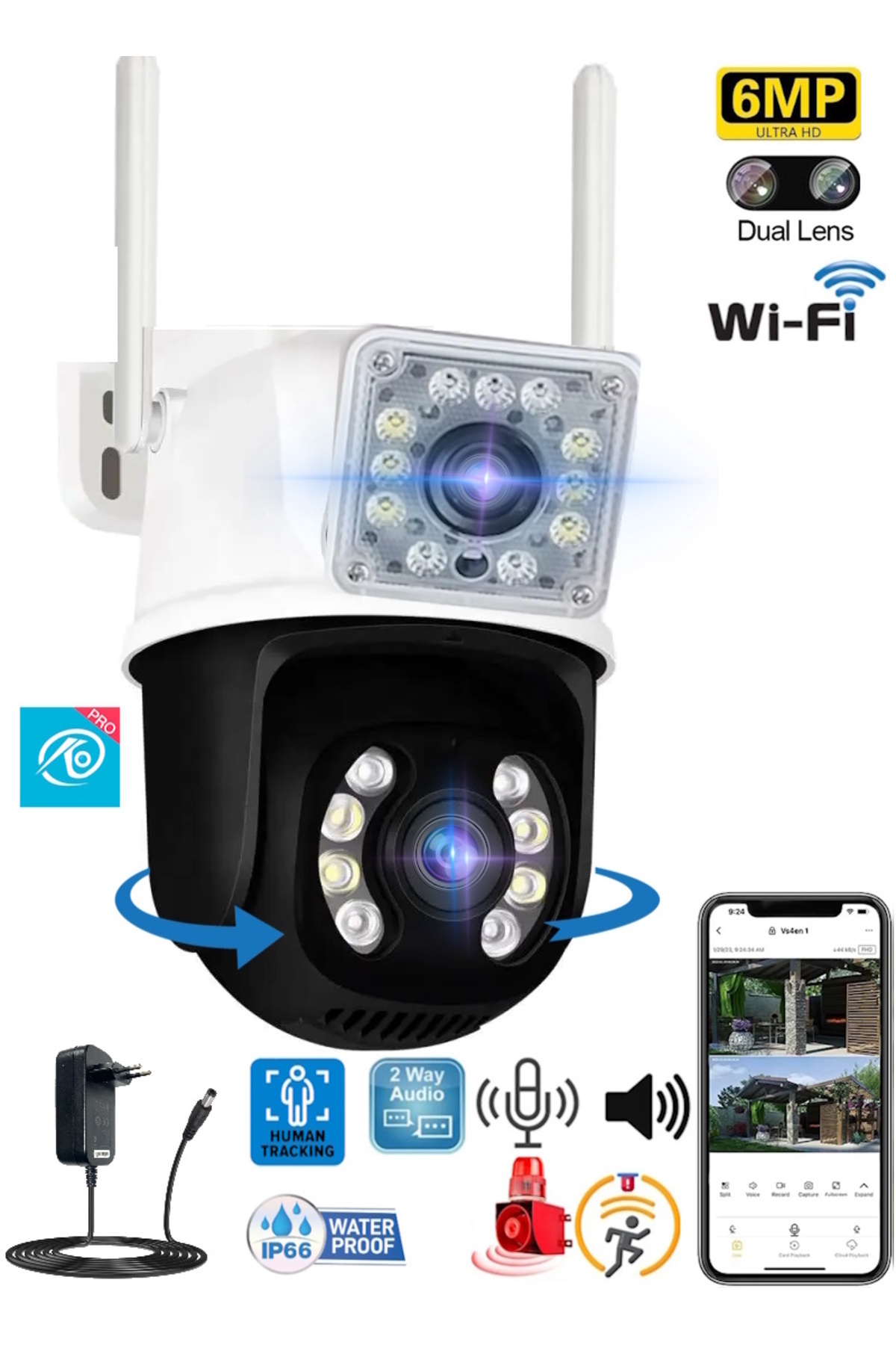 O-KAM 3012çift Kameralı Hareket Takipli Gece Sensörlü Su Geçirmez Wi-fi Lp Kamera