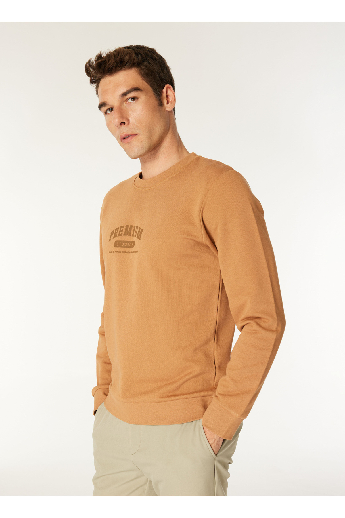 جک اند جونز سویشرت مردانه یقه قهوه ای EXC 12275176_JPRBLAHAF SWEAT CREW