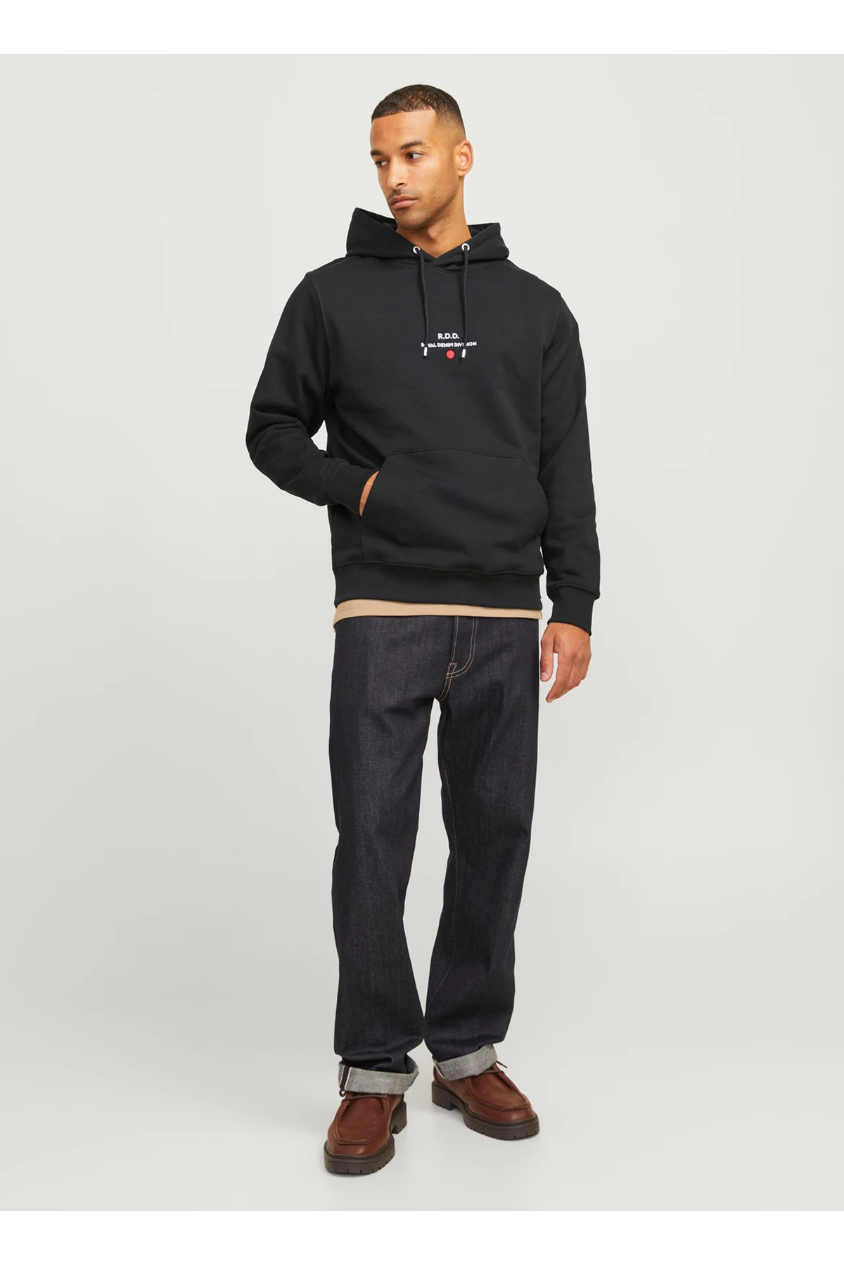 جک اند جونز سویشرت مردانه مشکی کلاهدار 12259068_RDDBENJAMIN HOOD SWEAT L/S
