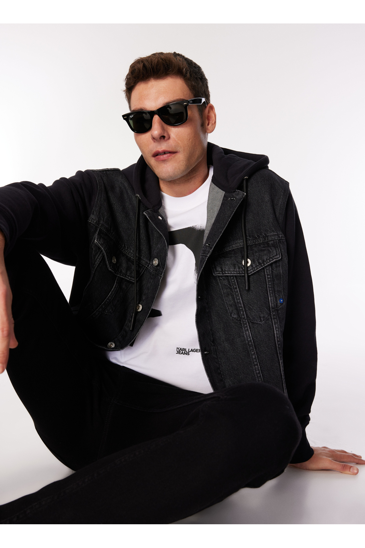 Karl Lagerfeld KLJ MIX MATERIAL DENIM JAC Siyah Erkek Denim Ceket
