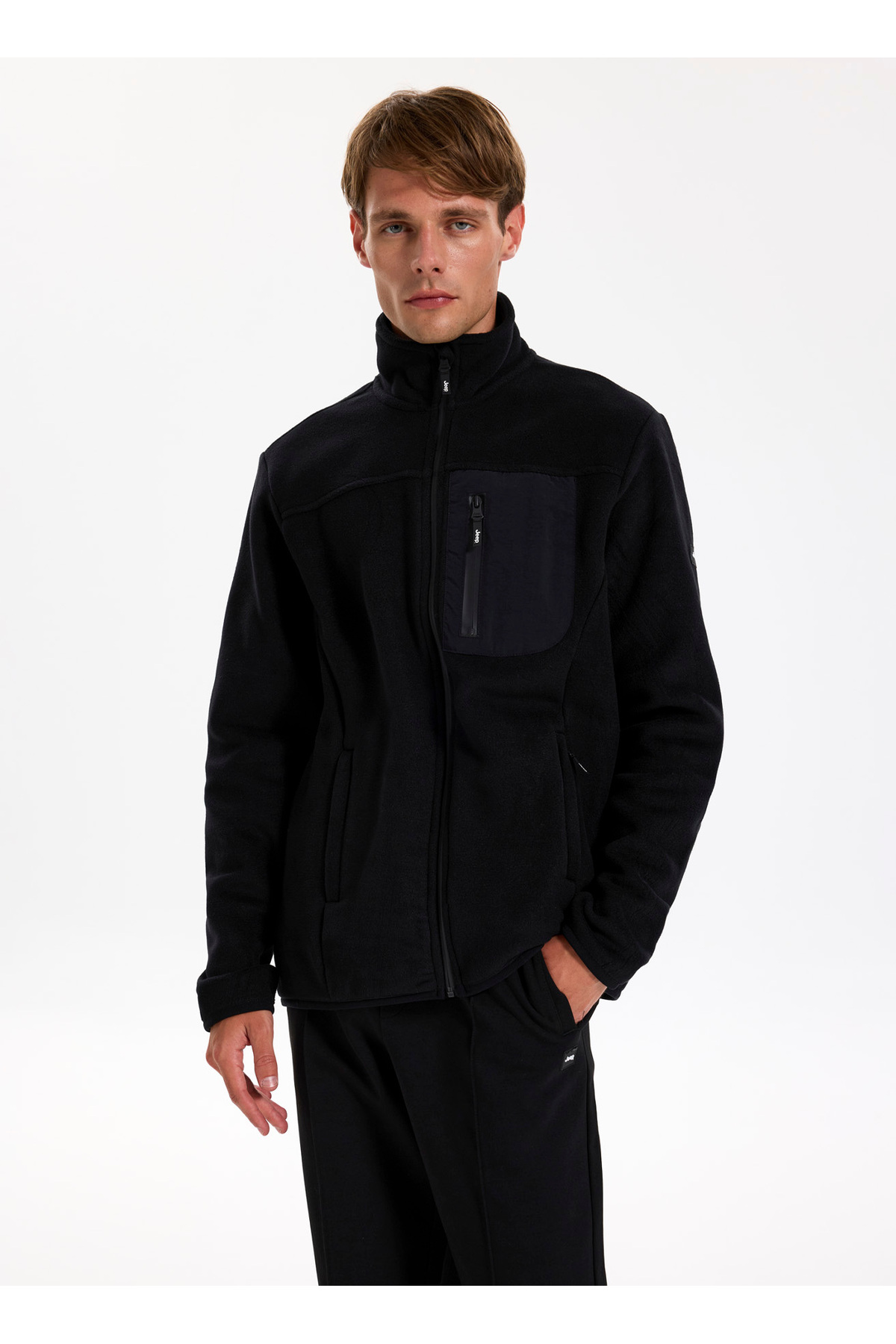 Jeep Siyah Erkek Dik Yaka Relaxed Polar Sweatshirt J4WM-SWT4444