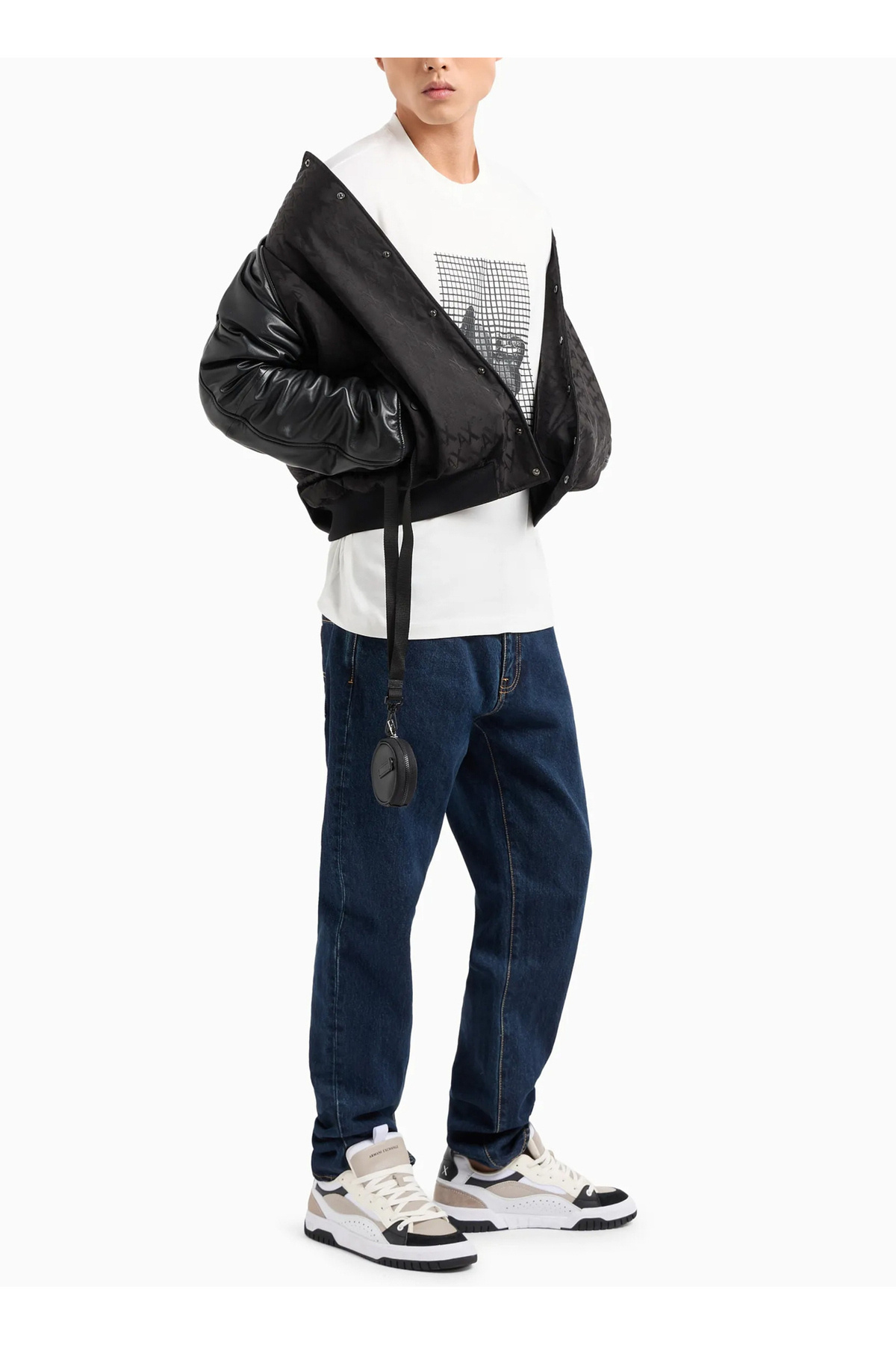 آرمانی اکسچنج تی‌شرت مردانه یقه گرد طرح‌دار سفید مایل به کرم کد 6DZTLD ZJ9JZ 1116