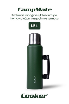 Cooker 1.5 Litre Çift Katlı Çelik Termos-24 Saat Sıcak, 48 Saat Soğuk, Kulplu...
