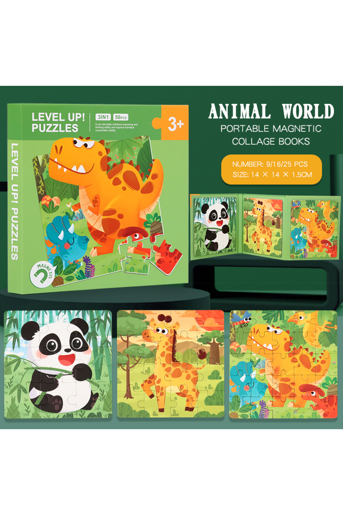 NB150C1-پازل‌های مغناطیسی حیوانات برای کودکان، سرگرم‌کننده، آرام، نقاشی‌های کارتونی، کتاب پازل مونتهسوری کودک