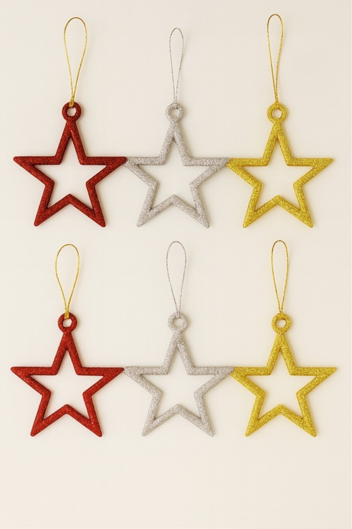 BeySüS Yılbaşı Çam Ağacı Süsü Yıldız Renkli 6 Lı 5 cm