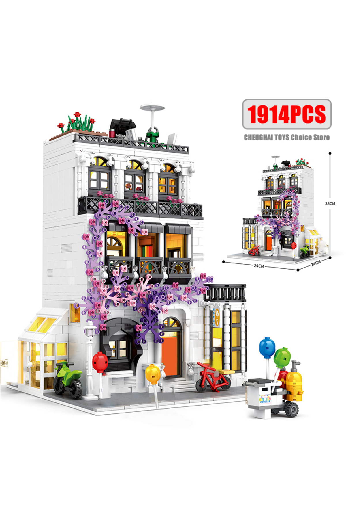 بدون جعبه اصلی MOC بلوک‌های ساختمانی خلاقانه معماری اروپایی باغ هتل خیابان گل V