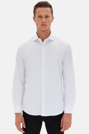 D'S Damat Ds Damat Slim Fit Beyaz İtalyan Yaka Armürlü Uzun Kollu Kolay Ütüle...