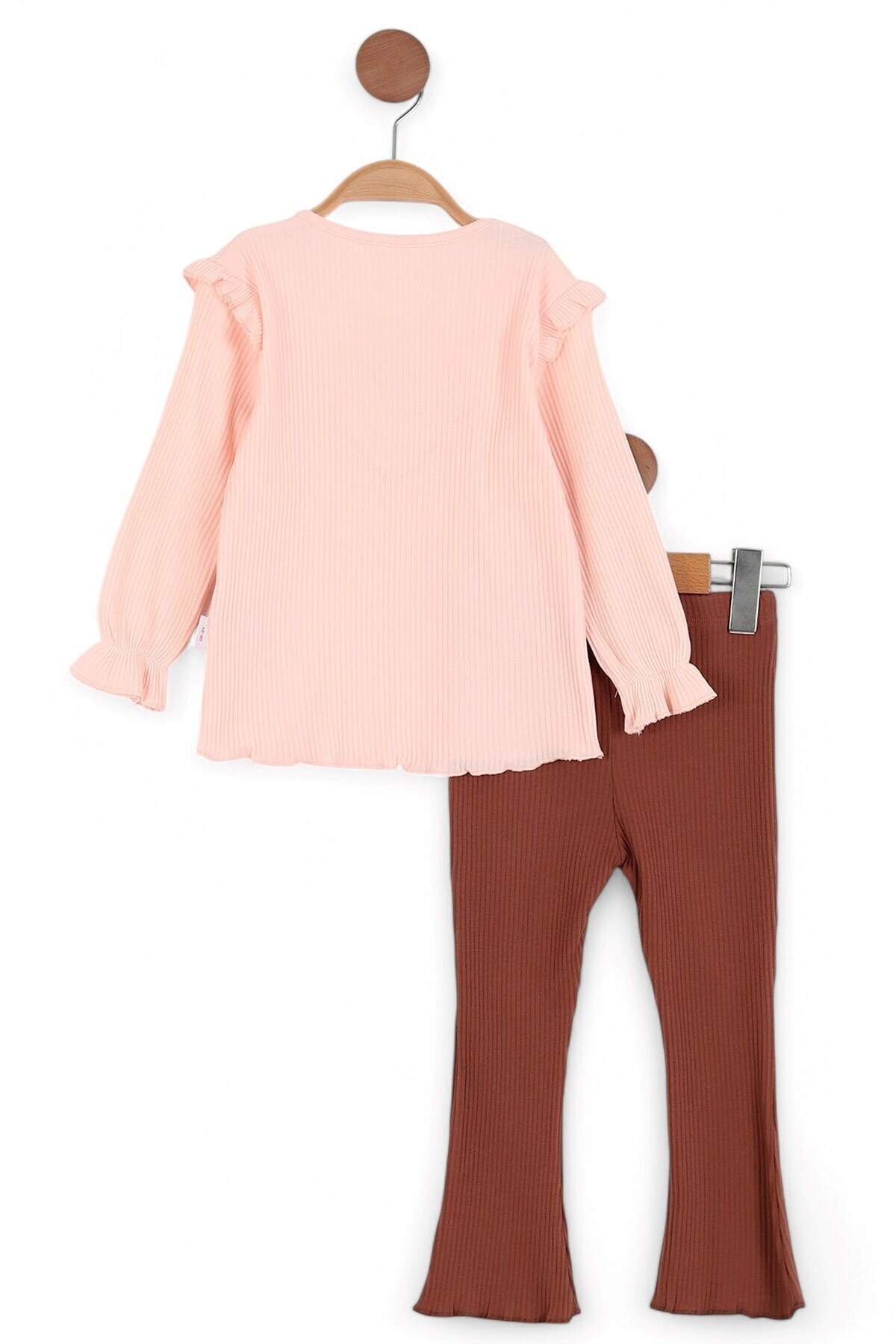 Ege Bebek Kız Bebek Kalp Nakışlı Ispanyol Paçalı Ribana-Fitilli Kumaş Mevsimlik 2li Takım fotoğrafı 6 (önizleme)