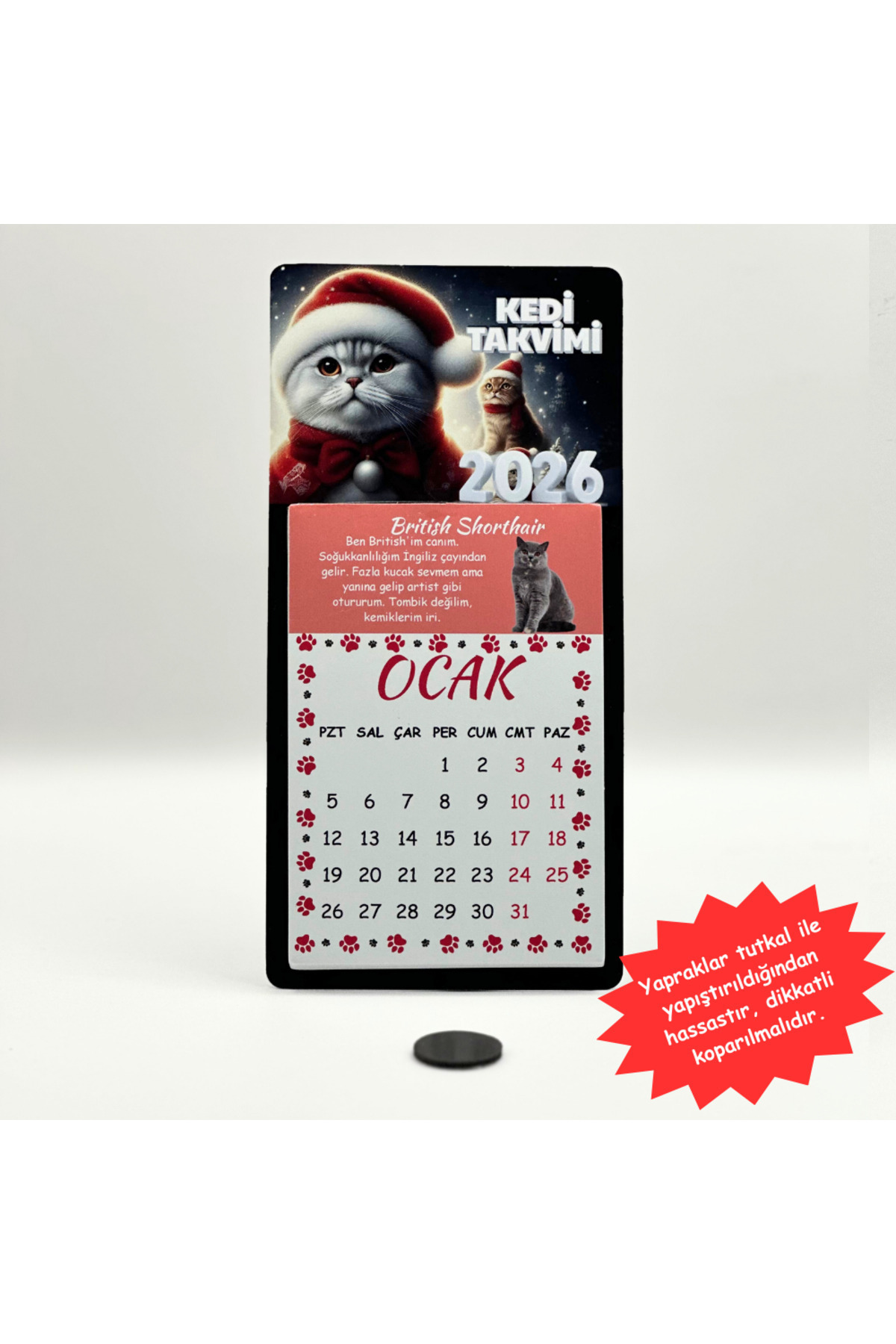 B Batuhan's Shop 2026 Kedi Takvimi – Yapraklı & Magnetli