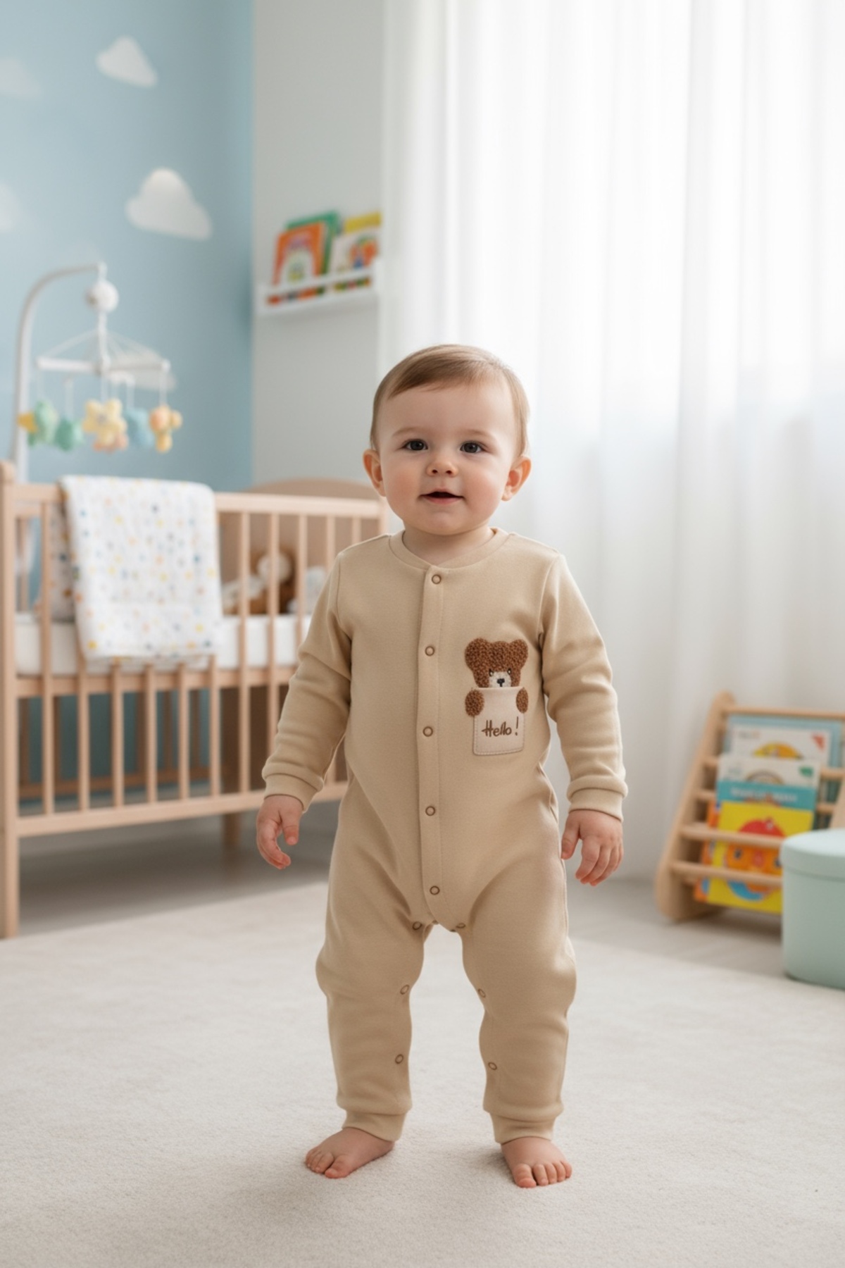 hobbe baby Ayıcık Nakışlı 3 - 24 Ay Bebek & Çocuk Pamuklu Tulum Unisex fotoğrafı 2 (önizleme)