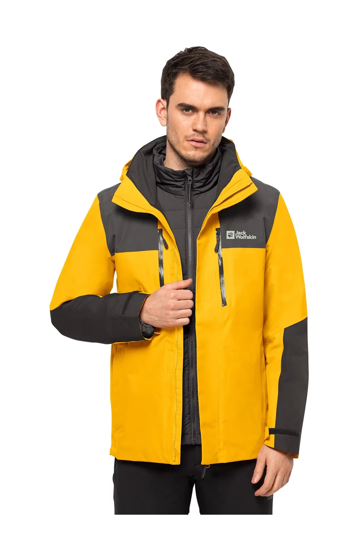 جک ولف اسکین ژاکت مردانه یقه دار زرد A61858JASPER 3IN1 JKT M