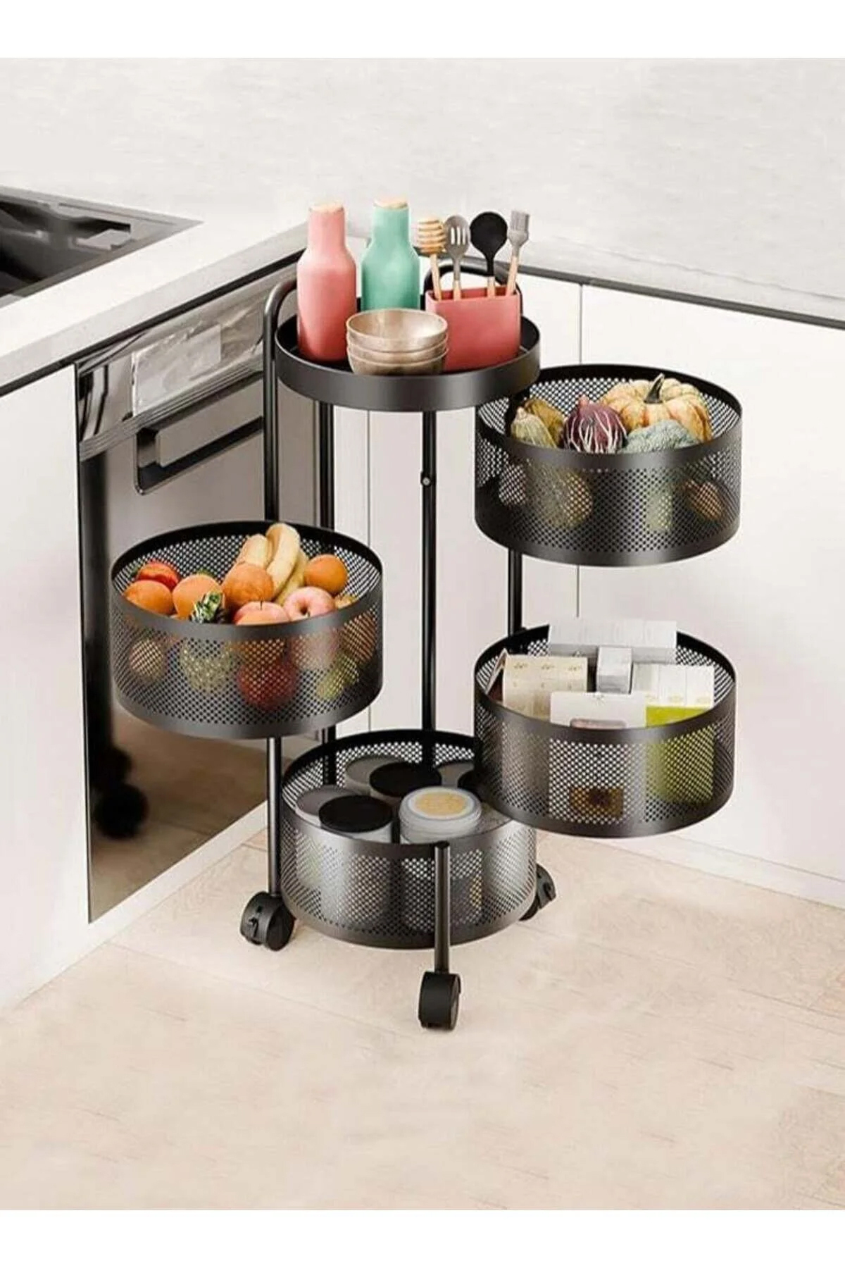 سلة فواكه ديدا-كوزموس للمطبخ، رف تخزين دوار، عربات تخزين للمطبخ، عربة دوارة مع