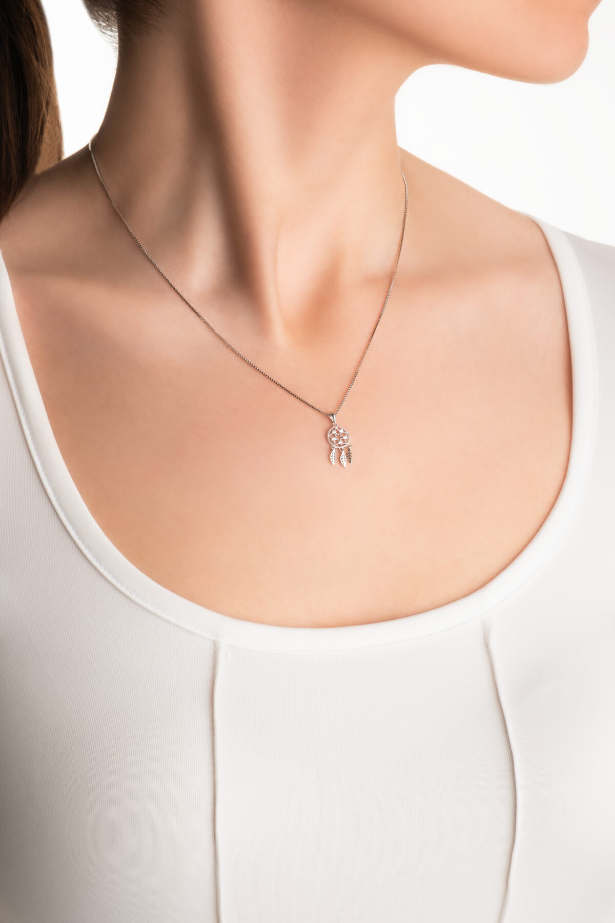 So CHIC... Düş Kapanı 18 Ayar Beyaz Altın Kaplama 45 Cm Gümüş Minimal Kolye görsel 4