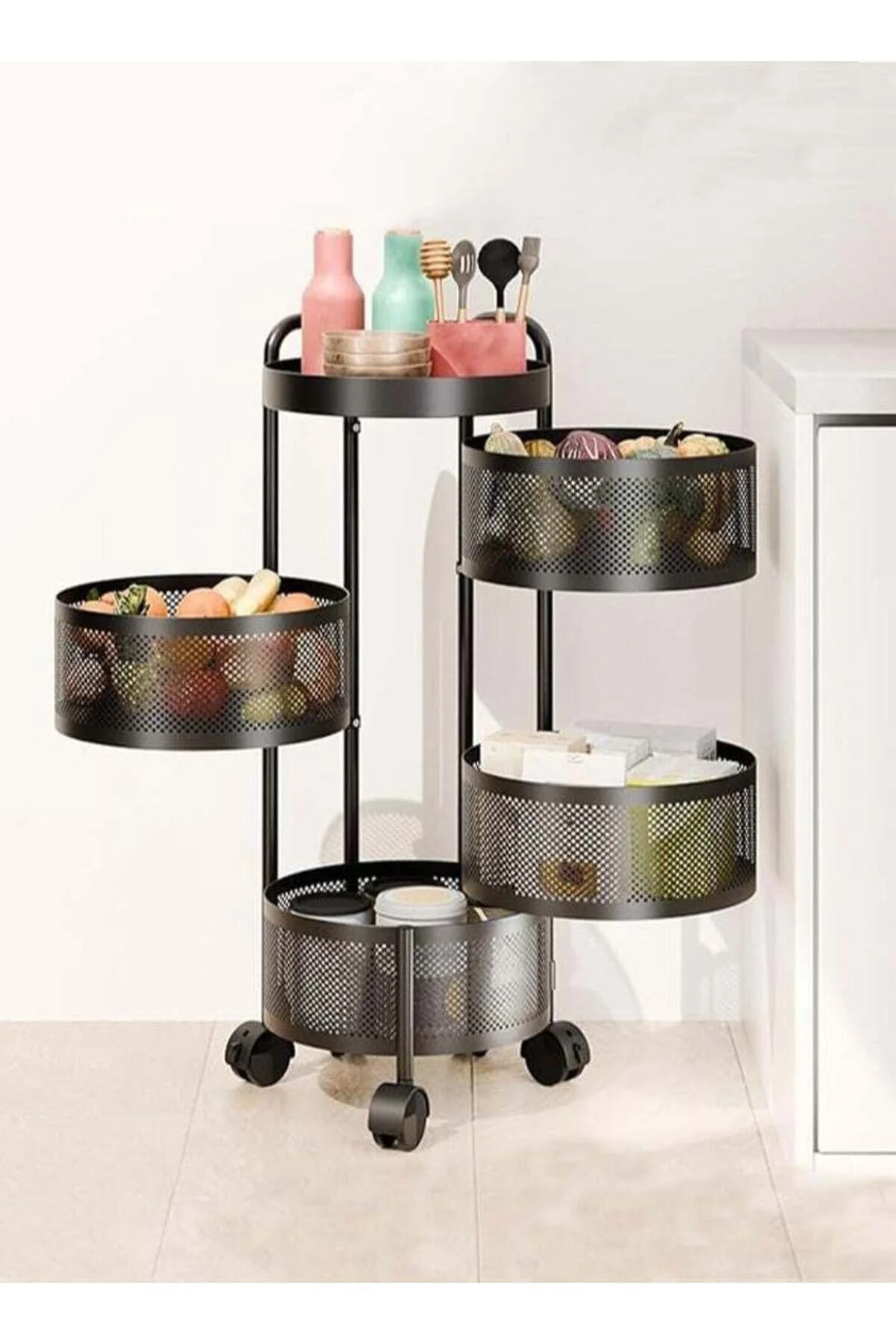 سلة فواكه ديدا-كوزموس للمطبخ، رف تخزين دوار، عربات تخزين للمطبخ، عربة دوارة مع