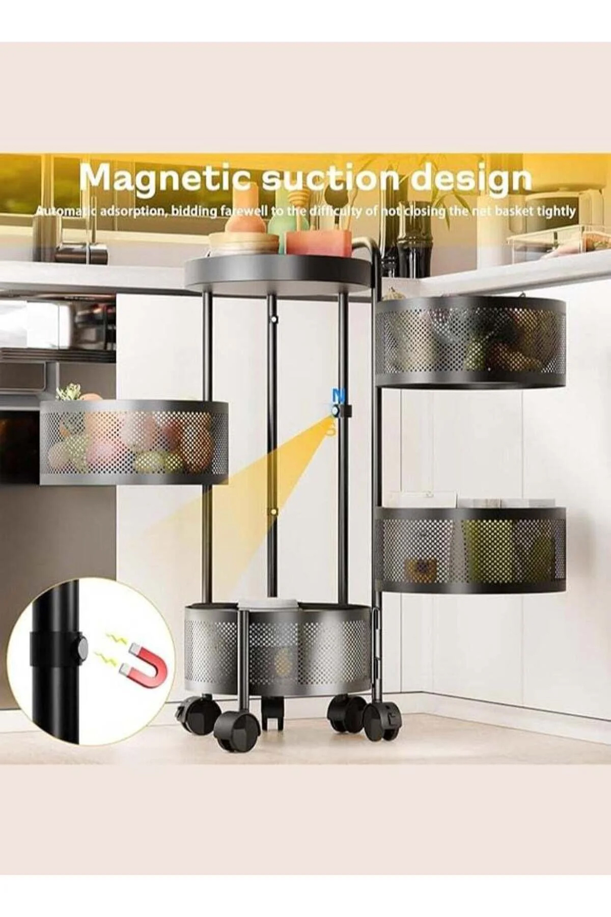 سلة فواكه ديدا-كوزموس للمطبخ، رف تخزين دوار، عربات تخزين للمطبخ، عربة دوارة مع