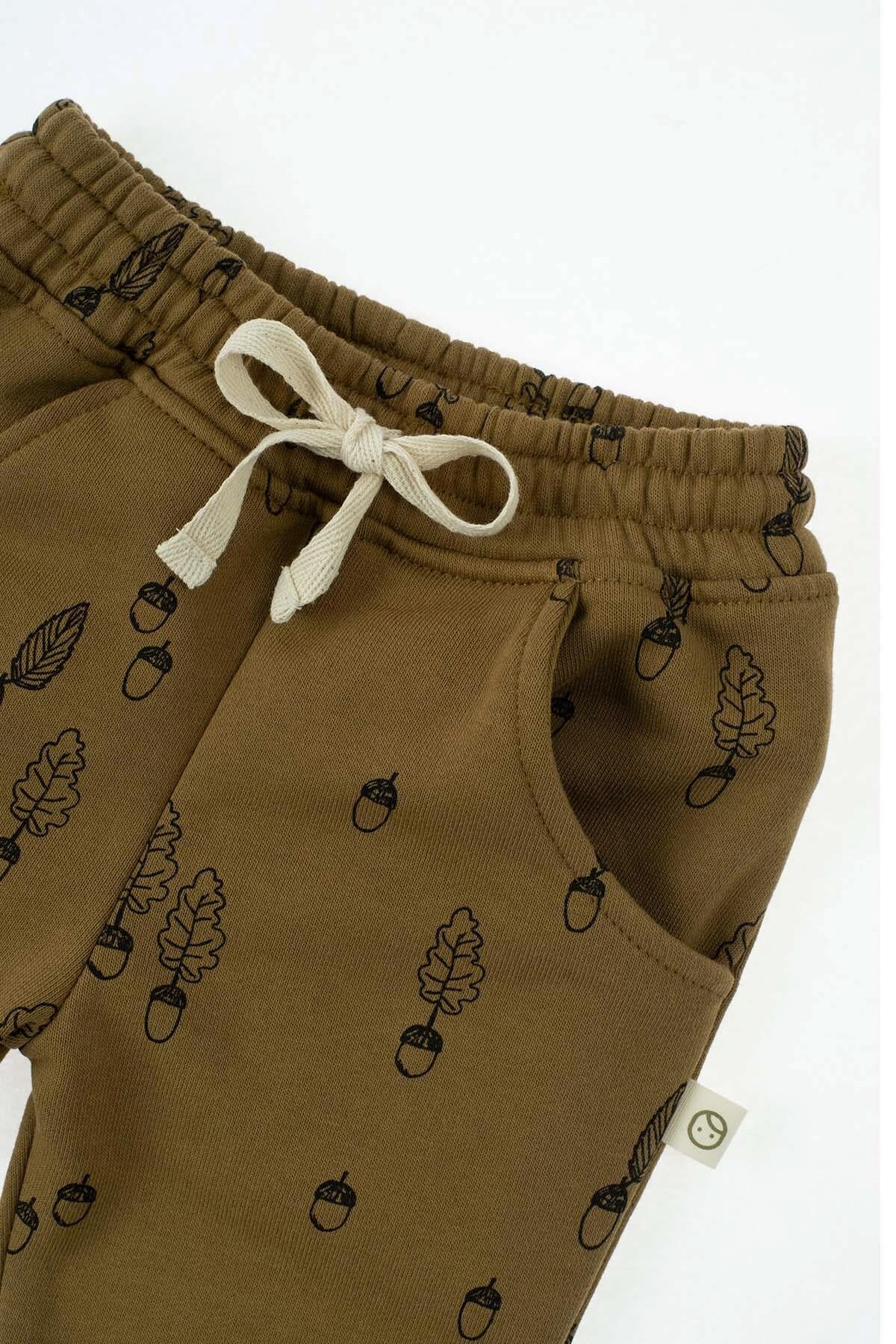 Little Gusto Çocuk Eşofman Takımı İçi Tüylü Haki Fındık Desenli Organik Pamuk fotoğrafı 3 (önizleme)