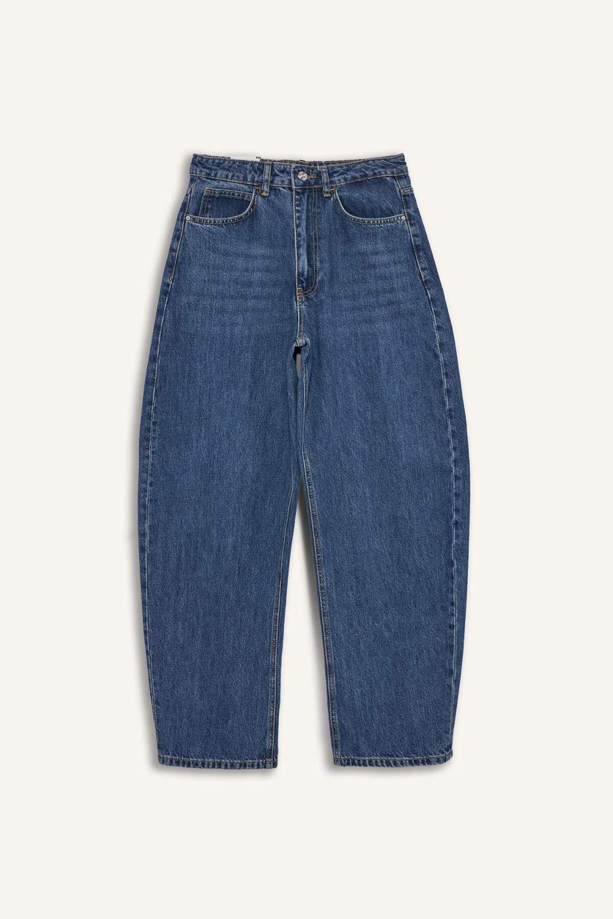 Defacto  %100 Pamuk Barrel Fıt Yüksek Bel Katlamalı Paça Jean Pantolon F7688AX25AU - Görsel 7