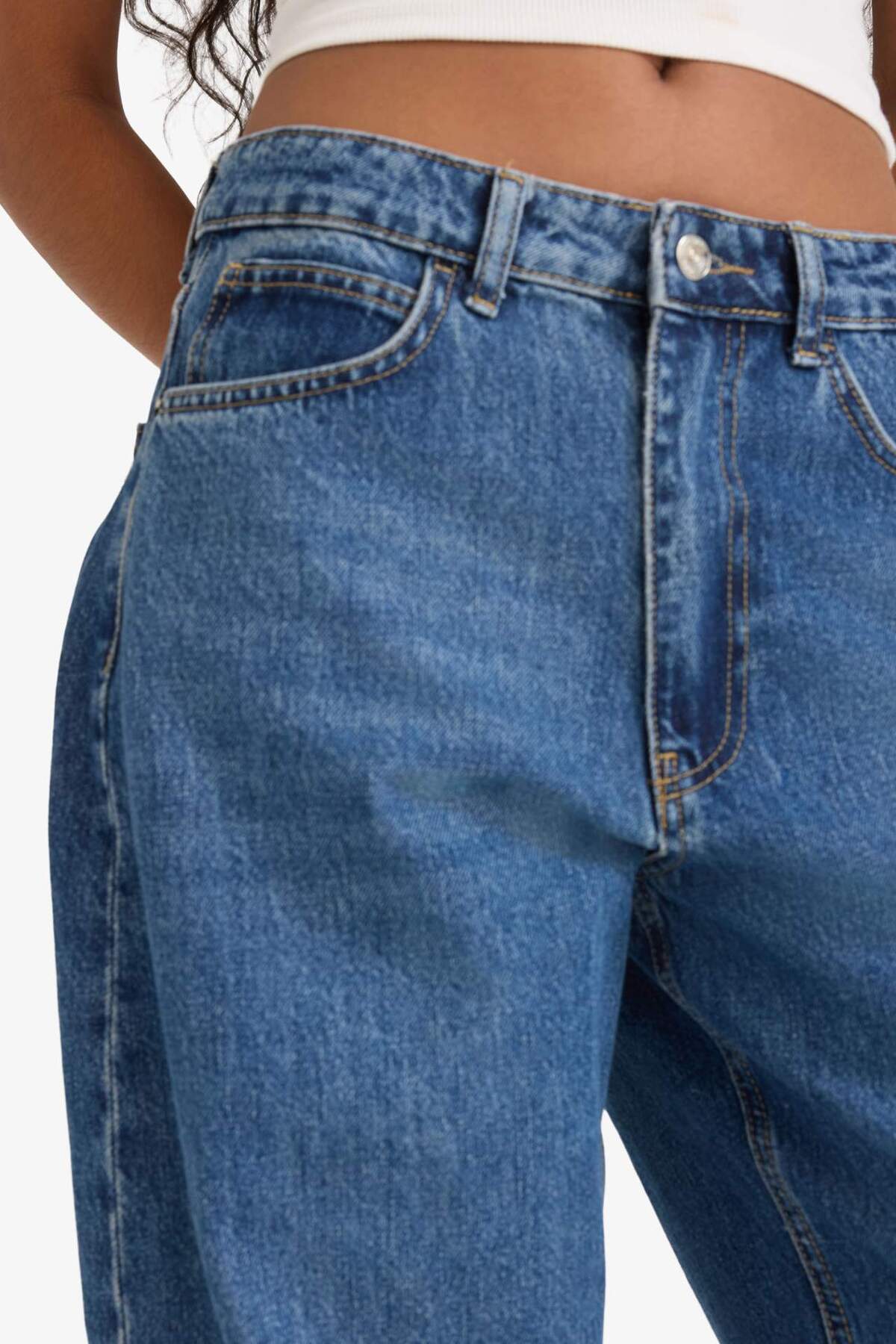 Defacto  %100 Pamuk Barrel Fıt Yüksek Bel Katlamalı Paça Jean Pantolon F7688AX25AU - Görsel 5