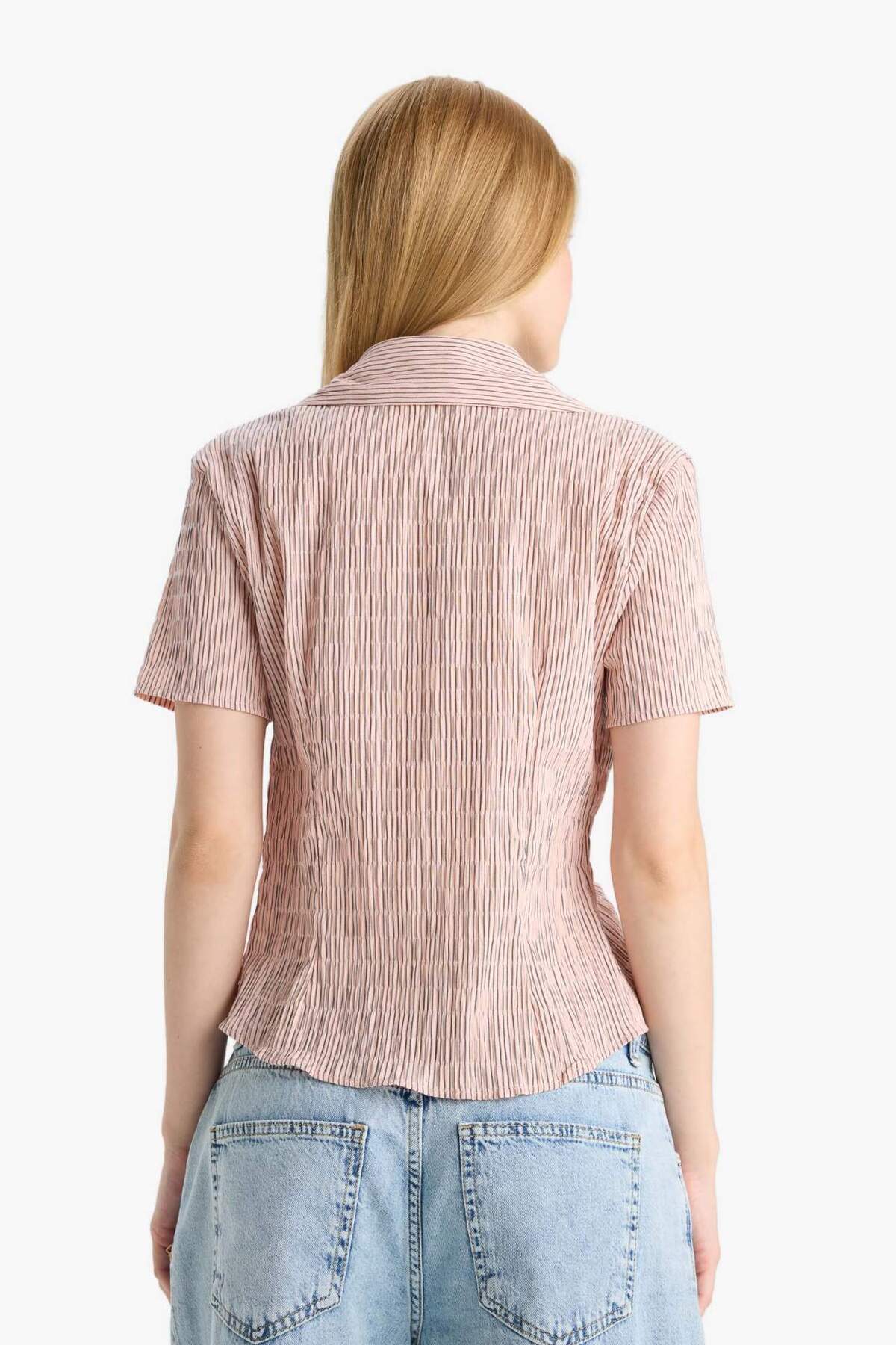 Defacto  Fitted Dokulu Kısa Kollu Gömlek F4849AX25AU - Görsel 6