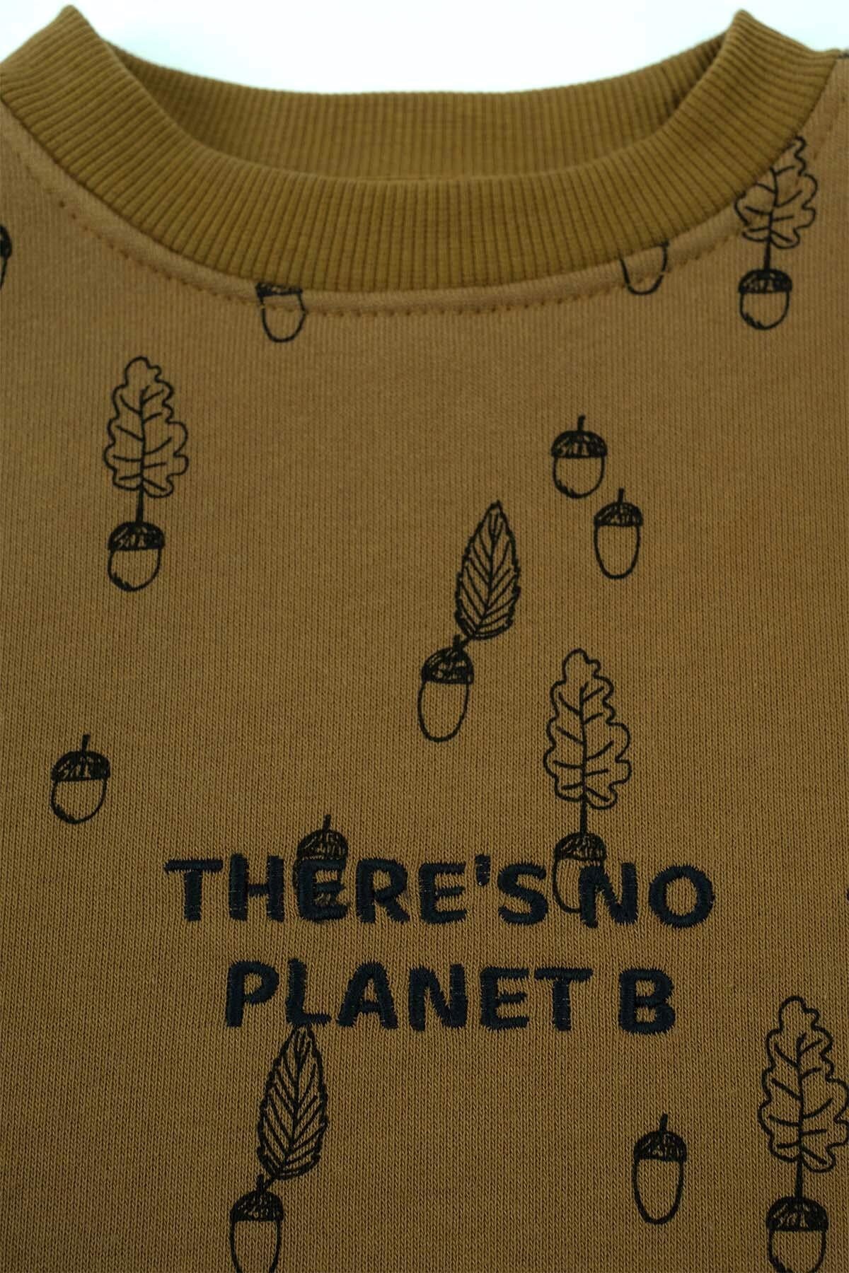 Little Gusto Çocuk Eşofman Takımı İçi Tüylü Haki Fındık Desenli Organik Pamuk fotoğrafı 4 (önizleme)