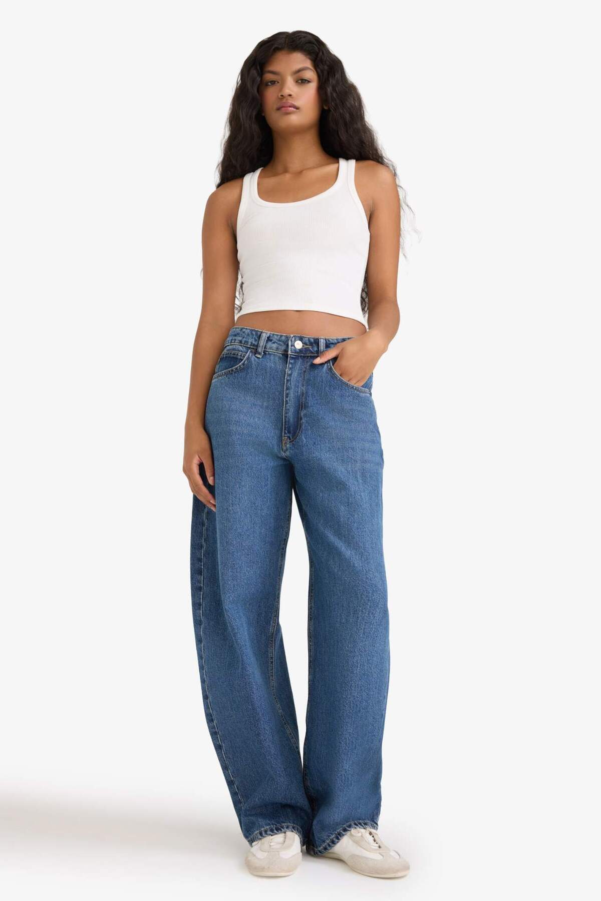 Defacto  %100 Pamuk Barrel Fıt Yüksek Bel Katlamalı Paça Jean Pantolon F7688AX25AU - Görsel 2